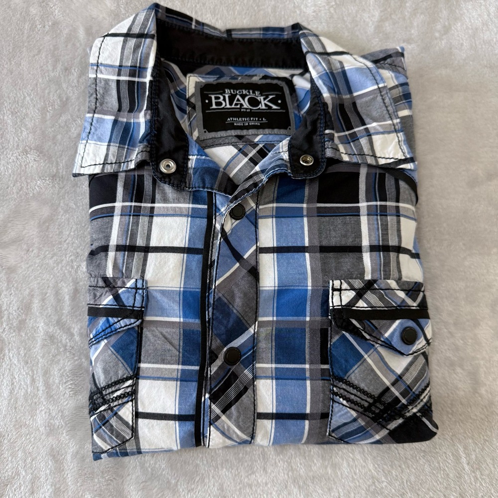 Buckle Black and Blue Plaid Casual Button Down Shirt